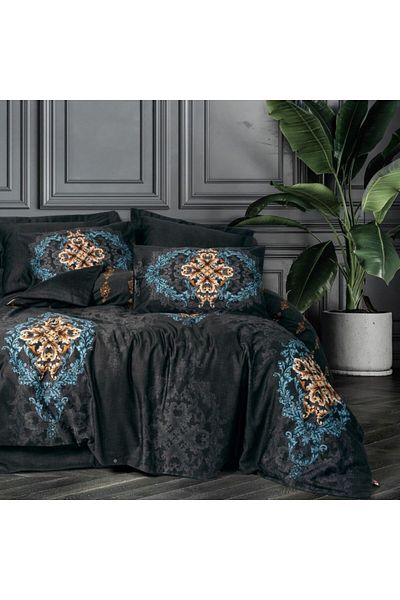 Cotton Box Lenjerie de pat de lux Palace Satin cu imprimeu digital baroc, Dorhan Negru