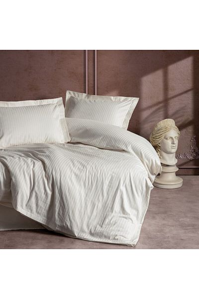 Cotton Box Premium luxury satin bed linen, Cotton Box, Stripe Ecru