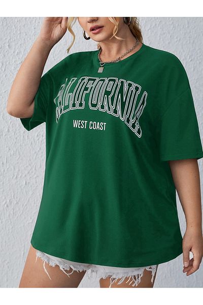 JANSO GROUP - Women's Plus Size California Printed Short Sleeve Tshir Oversized Cotton Fabric
