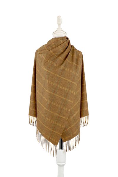 Bursa İpek Mustard Plaid Pattern Winter Shawl