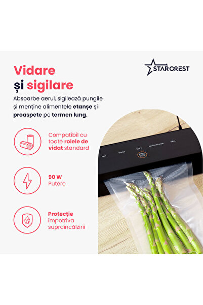 STARCREST Aparat de vidat si sigilat STARCREST VS-3022, Panou comanda Touch, Vidare umed/uscata, 5 Functii