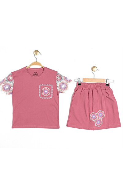 Cmk Kids club Girl's Floral Patterned Knitwear Sleeve Shorts Set (3-7 Years)