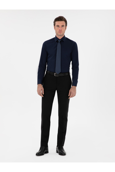 Cacharel Lacivert Slim Fit Pamuklu Yarım İtalyan Yaka Basic Gömlek 50311490-VR033