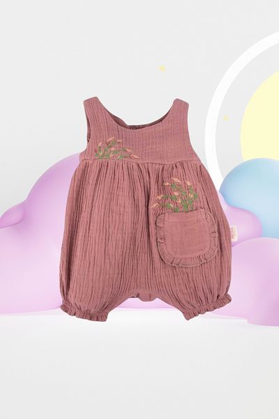Baby s Breath Flower Floral Embroidered Pocket Detailed 100% Cotton 6-9-12 Months Jumpsuit Newborn 1 Year Old Baby Girl Outfits