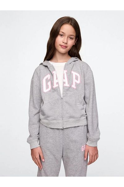 GAP Γκρι φούτερ με φερμουάρ Girl Relaxed Gap Logo