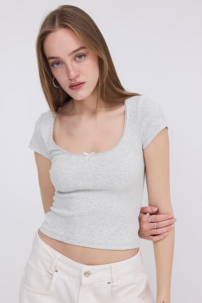 Addax Ribbon Detailed T-Shirt P1676