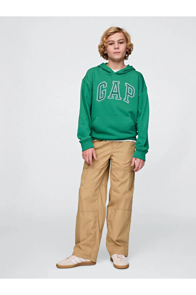 GAP Erkek Çocuk Gap Logo Relaxed Havlu Kumaş Sweatshirt Yeşil