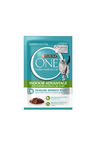Purina One Adult Indoor Advantage with Chicken Cat Food Pouch - 70 g-Pack of 12