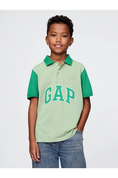 GAP Boy's Gap Logo Colorblock Pique Polo Neck Green T-Shirt