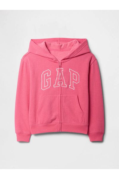GAP Φούτερ με φερμουάρ με λογότυπο Pink Girl's Relaxed Gap