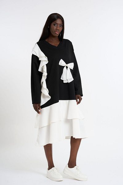 HANIQA Ruffle Skirt Dress with Ribbon