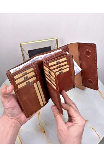 Fil Deri Дамски портфейл с множество отделения от естествена кожа, шев и седларски шевове, 2095