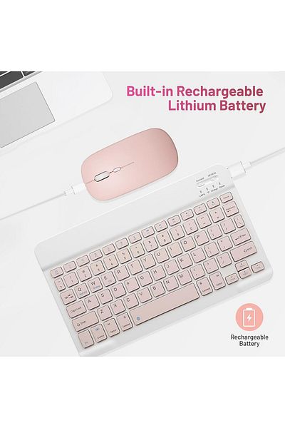fulina Rechargeable Wireless Mouse Keyboard Set,Silent Ultra-Slim,Durable,Precise and Flexible,Pink,10 inch