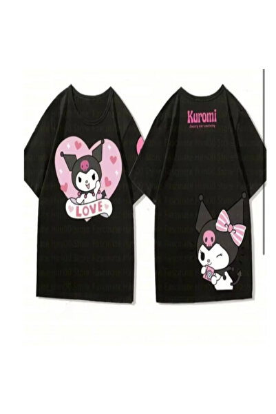 Minga London Tricou oversize Black Love Heart Sanrio Kuromi - Mingalondon