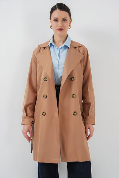Bigdart 5864 Double Breasted Collar Short Trench Coat - Tan