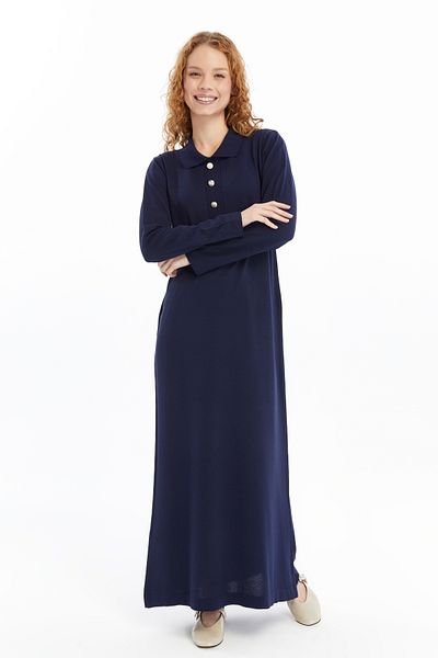 ilmek Cămașă de damă, cu guler, cu jumătate de plăcuță, subțire, sezonieră, din fire reci, rochie bleumarin