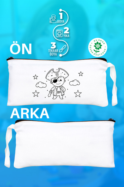 Pamusan Korsan Boyanabilir Bez Kalemlik - 10 Adet - 21x10 cm Boyutlarında - Eğlenceli Boyama Seti