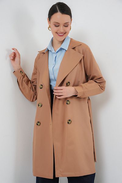 Bigdart 5864 Double Breasted Collar Short Trench Coat - Tan
