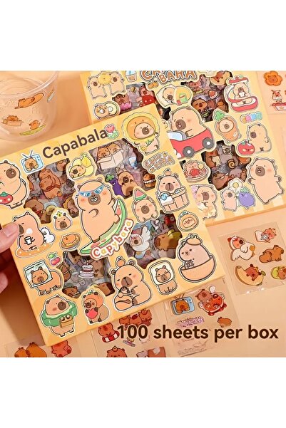 Kawaii Kapibara Capybara 100 Sayfa 570 Adet Su Geçirmez Şeffaf Sticker