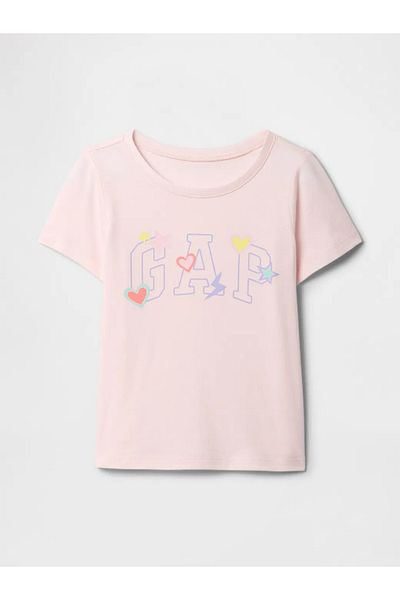 GAP تي شيرت برسومات شعار Baby Girl Gap باللون الوردي