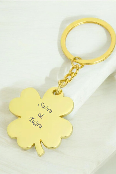 tusah Dört Yapraklı Yonca Metal Anahtarlık İsme Özel