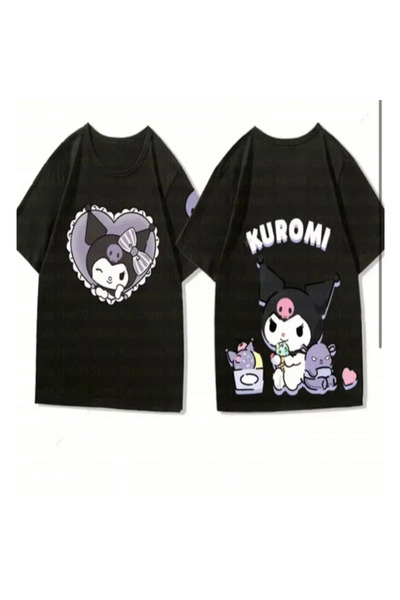 Minga London Tricou oversize cu imprimeu cu inimă Kuromi cu înghețată neagră ...