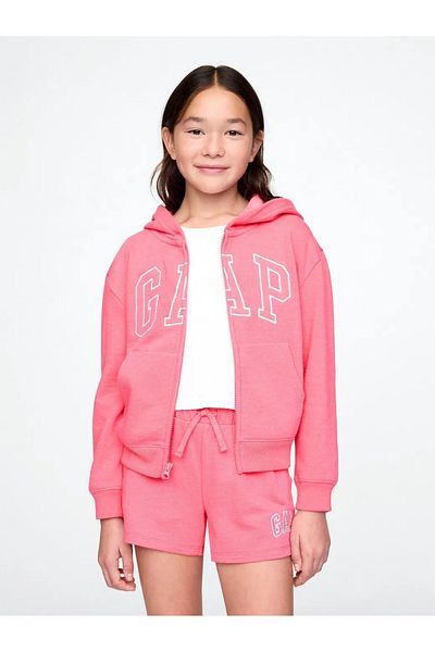 GAP Φούτερ με φερμουάρ με λογότυπο Pink Girl's Relaxed Gap