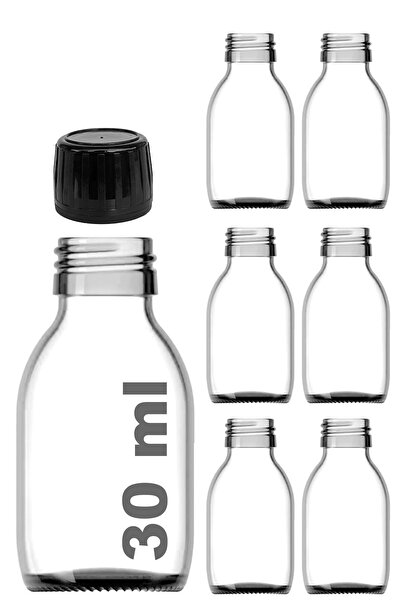 Afracam 30 ml Kilitli Siyah Kapaklı Şeffaf Shot Şişesi 30 Cc Ginger Şat Beyaz Cam Şişe 6 Adet