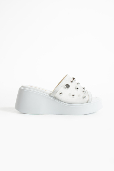 Gökçe Shoes AZELİA BEYAZ TAŞLI TÜL DEYAT KADIN DOLGU TABAN TERLİK