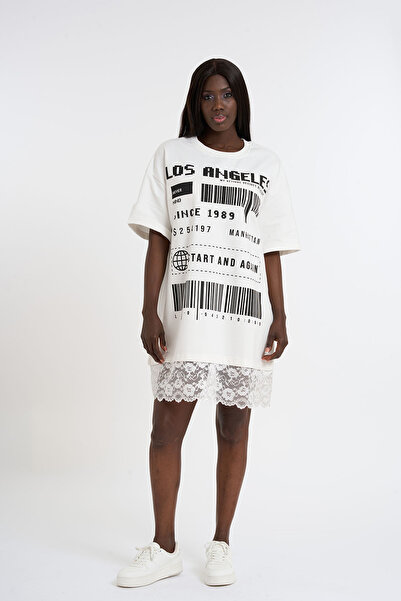 HANIQA Φόρεμα με δαντελωτό εμπριμέ μπλουζάκι σε μεγάλο μέγεθος