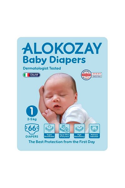 Alokozay Premium Baby Diapers - Size 1 (2-5 Kg) - 66 Diapers