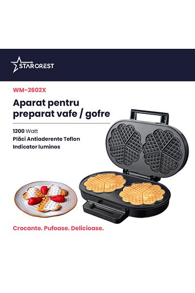 STARCREST STARCREST WM-2602X Waffle Maker, 1200W, Double Surface, Temperature Adjustment Knob