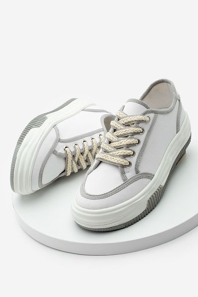 Marjin Damen Sneaker Schnürer Leinen Sneakers Dofkin Weiß
