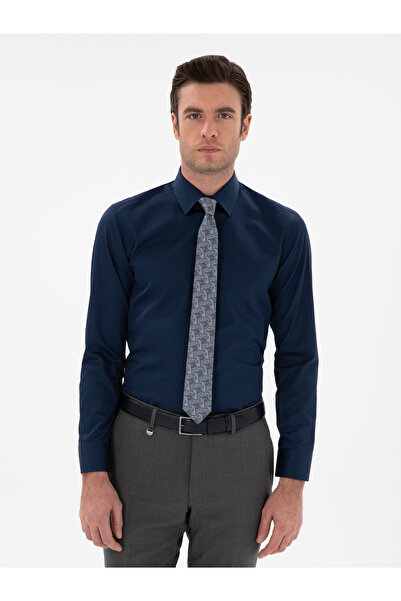 Cacharel Lacivert Slim Fit Klasik Yaka Basic Gömlek 50304037-VR033