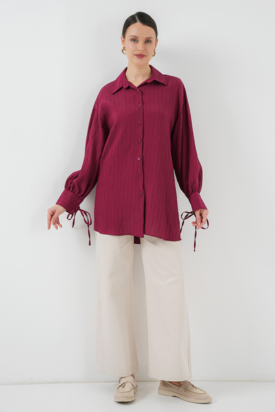 Bigdart Dámská oversize šněrovací košile 5954 - Claret Red