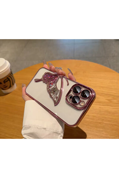 FİŞNEİLETİŞİM حافظة آيفون 16 بروماكس متوافقة مع نمط الجناح الوردي (فضي مع ماء من الداخل)