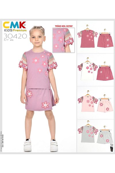 Cmk Kids club Girl's Star Patterned Knitwear Sleeve Shorts Set (3-7 Years)