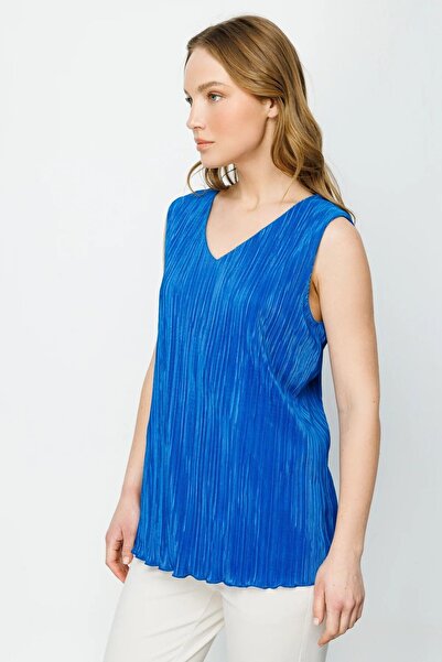 Ekol V-подібний виріз, без рукавів, плісирована мінімалістична жіноча блуза - повсякденна елегантність