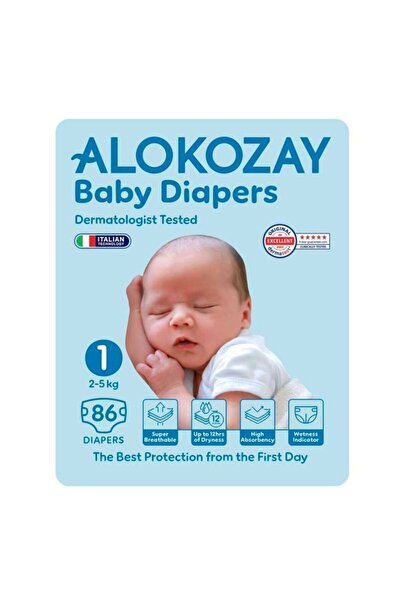 Alokozay حفاضات أطفال فاخرة - مقاس 1 (2-5 كجم) - 86 حفاضة