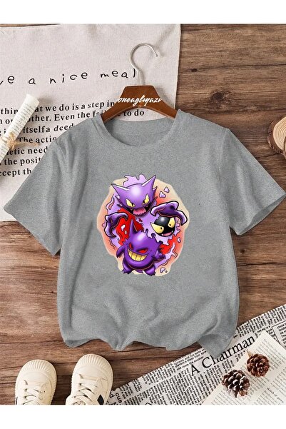 oneagılyazı Gengar Pokemon Baskılı Çocuk Oversize T-Shirt