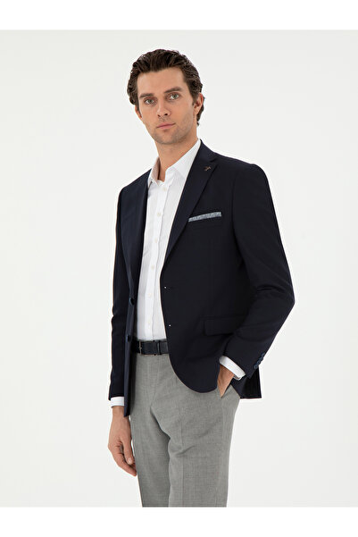 Cacharel Navy Blue Slim Fit Wool Blend Classic Jacket 50306044-Vr033