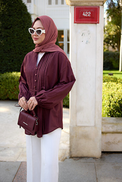LOCCO Buttoned Voile Shirt - Burgundy Color
