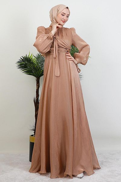 GİYZAMİLA Βραδινό φόρεμα Lily Silk Sütlükahve