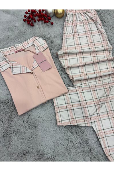 pijamaworld Short Sleeve Front Buttoned Pjs Suit with Pockets
