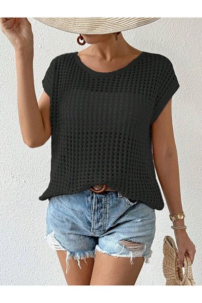 Gülçin Coşkun Boat Neck Openwork Pattern Off Shoulder 100% Cotton Women's Knitwear Sweater
