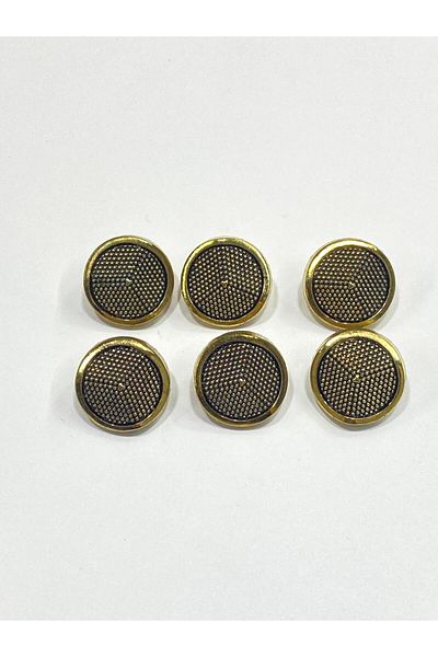 karantuhafiye Antique Gold Tone, Metalized (Plastic) Button Cardigan Vest Set / 1.8 cm Length / Set of 6