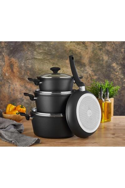 Zilan Sada 7 kusů hliníkových hrnců a pánví ZLN3277, nepřilnavý vnitřní povrch, tepelně odolné skleněné poklice