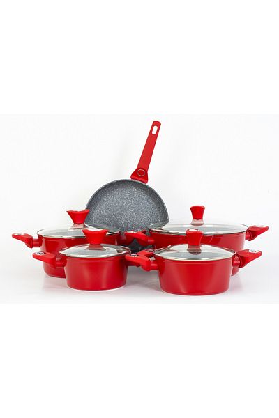 Zilan 9-piece pot set, Zilan ZLN-3260, Aluminum material, Granite interior, Induction compatible