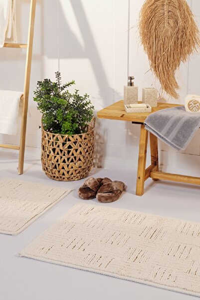 Kaşmir Home طقم سجادة حمام كشمير هالويف مكون من قطعتين أبيض 60x90-40x60 سم