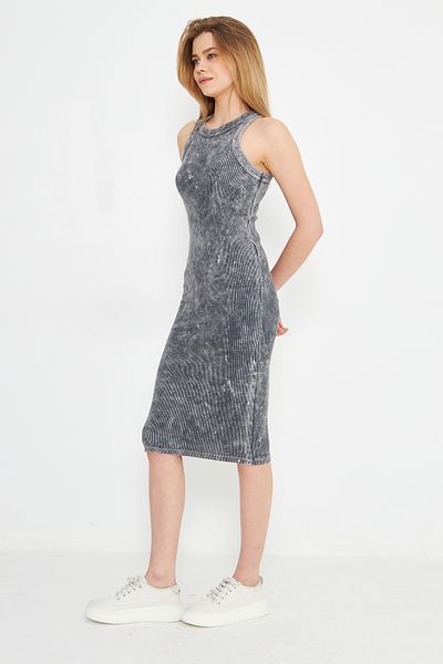 Evelora Washed Gray Midi Halter Neck Camisole Dress